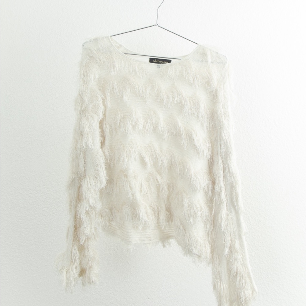 Whistles White Feather-Texture Long Sleeve Top